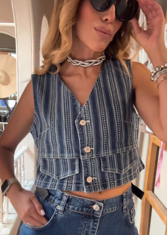 CHALECO DENIM BRILLOS