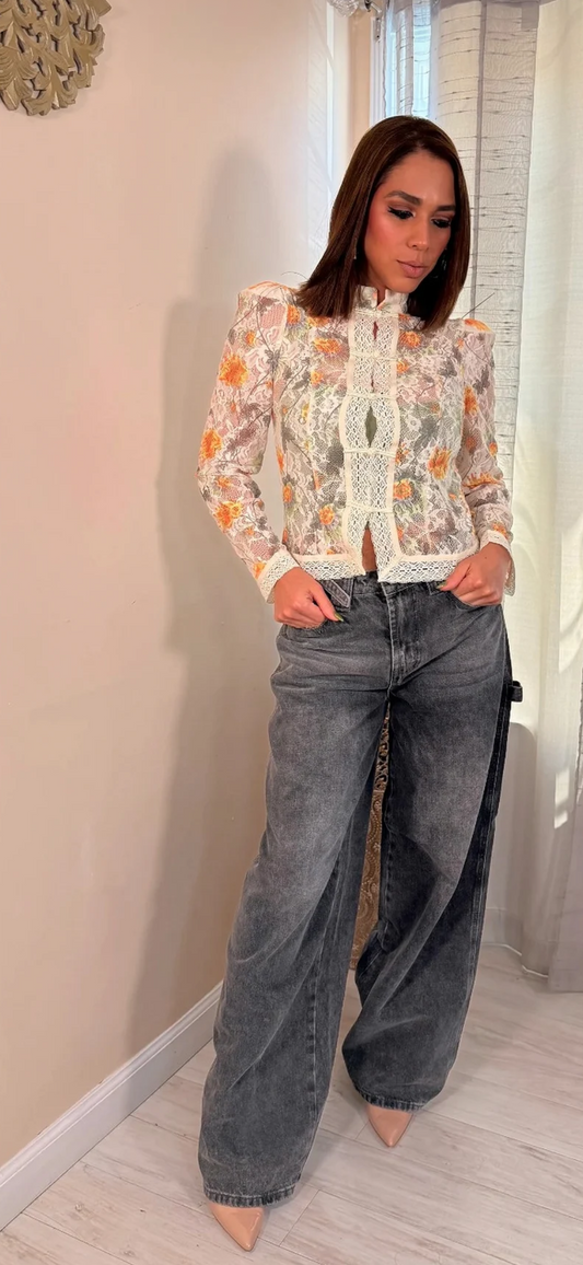 BLUSA FLOR ENCAJE LAZOS