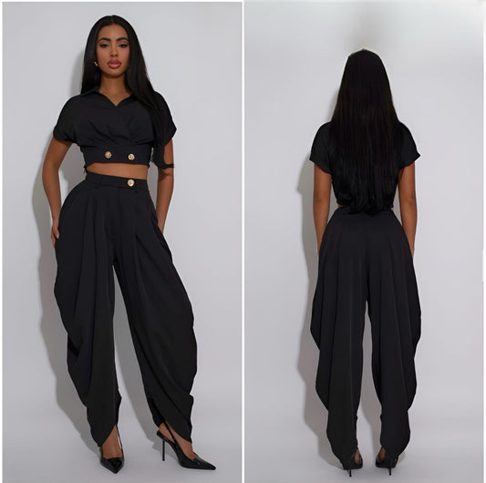 SET BLUSA Y PANTALÓN GLOBO NEGRO