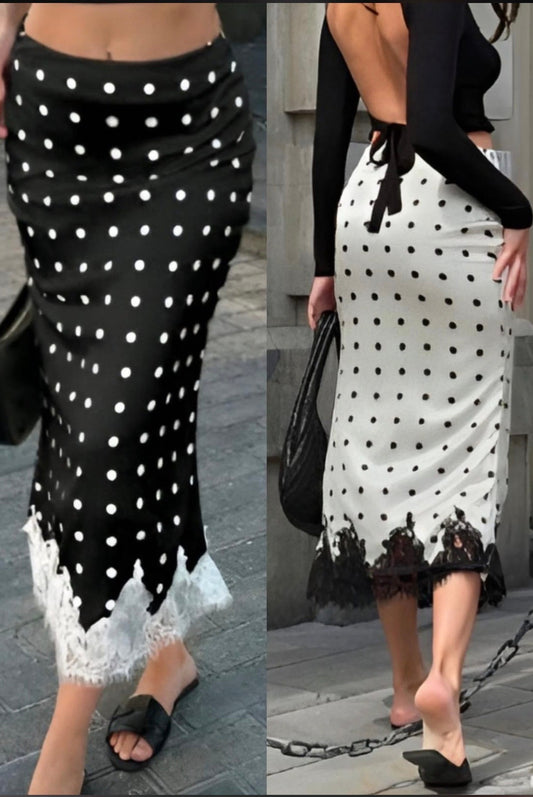 FALDA SATINADA LUNARES MARFIL