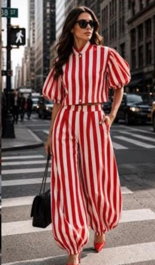 SET PANTALÓN Y BLUSA RAYAS BITONO
