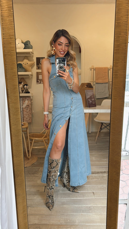VESTIDO HALTER DENIM