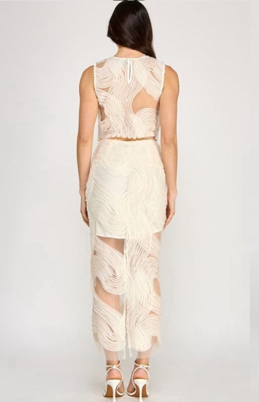 SET BLUSA Y FALDA MESH IVORY