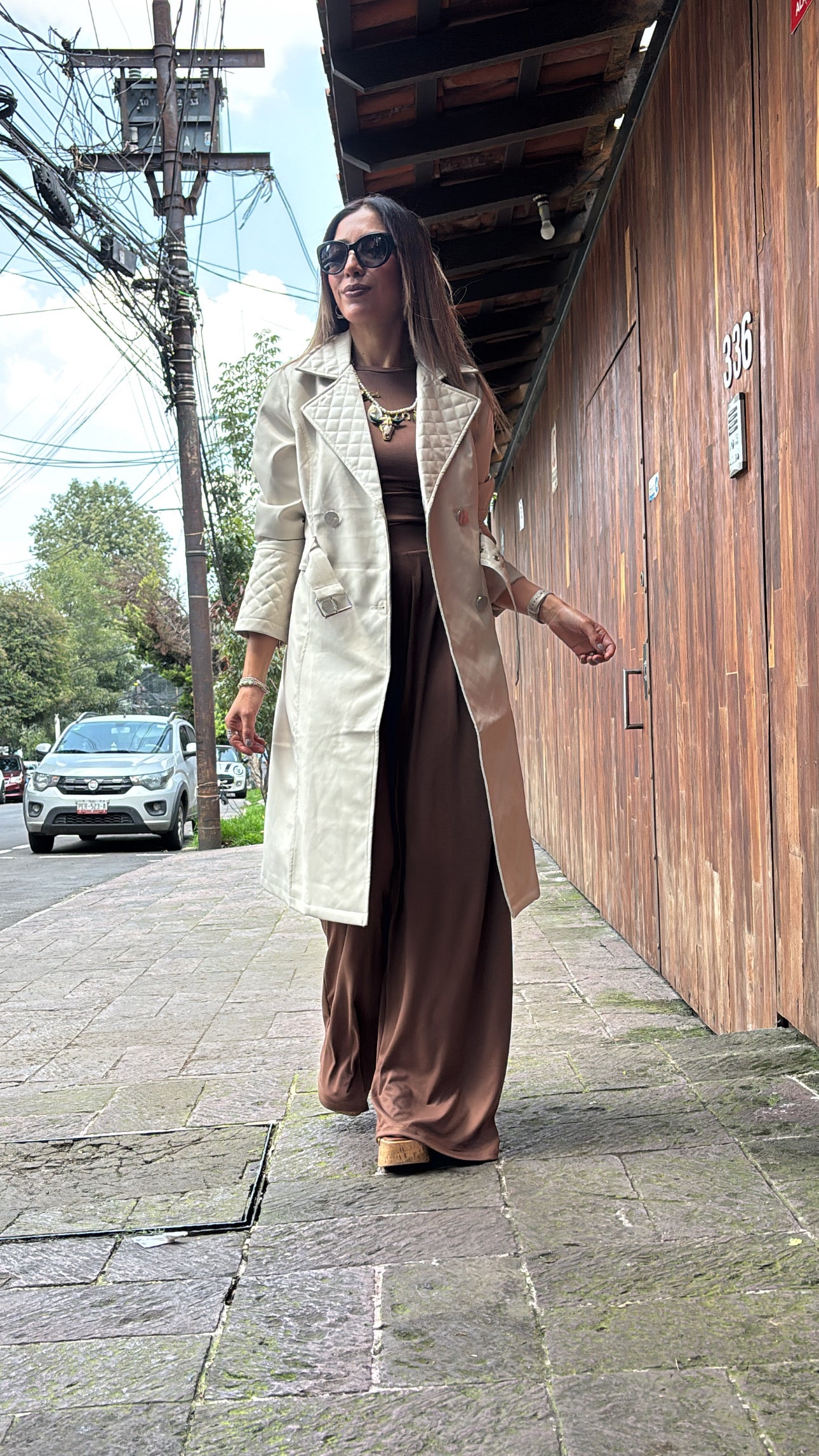 GABARDINA EFECTO PIEL IVORY