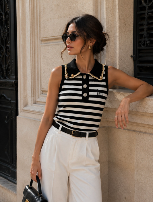 BLUSA CUELLO PUNTO ACANALADO RAYAS