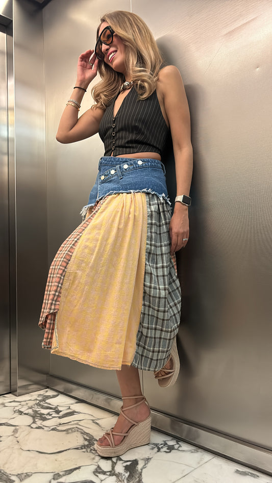 FALDA CUADROS ASIMÉTRICA