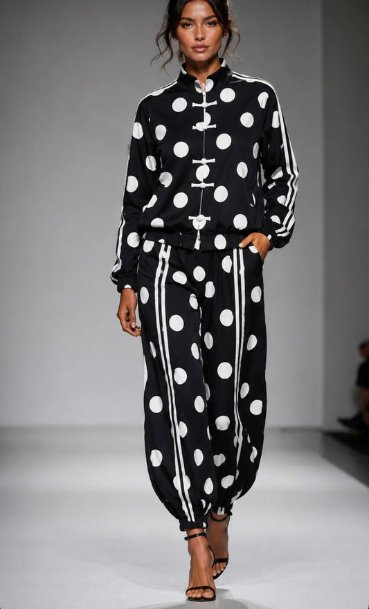 SET SPORTY CHAQUETA Y PANTALONES GLOBO LUNARES