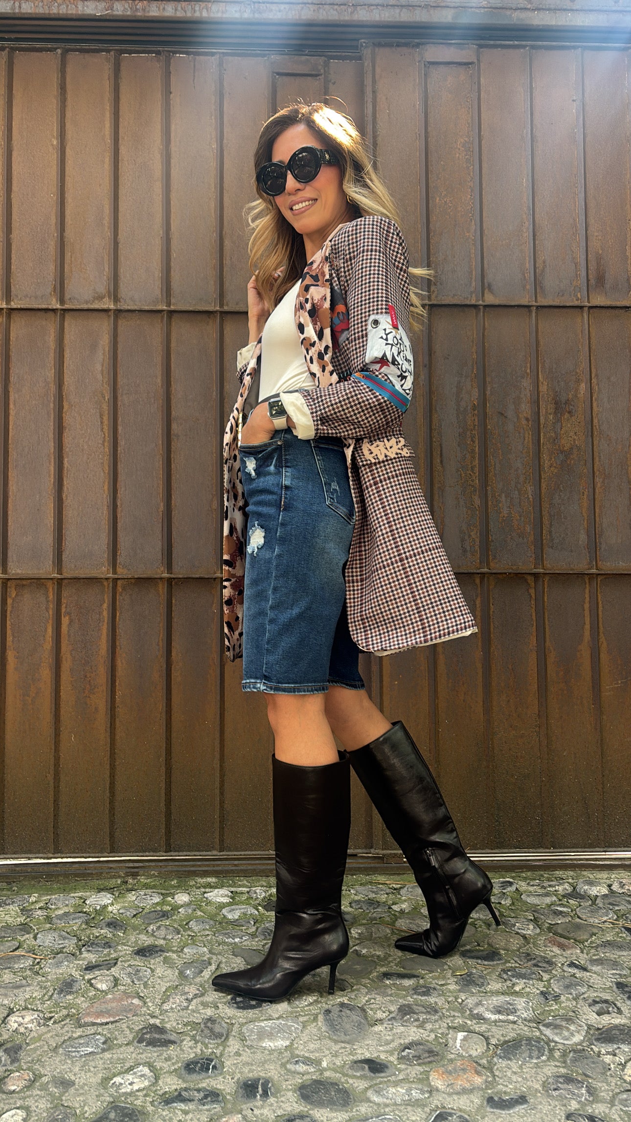 BLAZER ESTAMPADO CUADROS CAFÉ