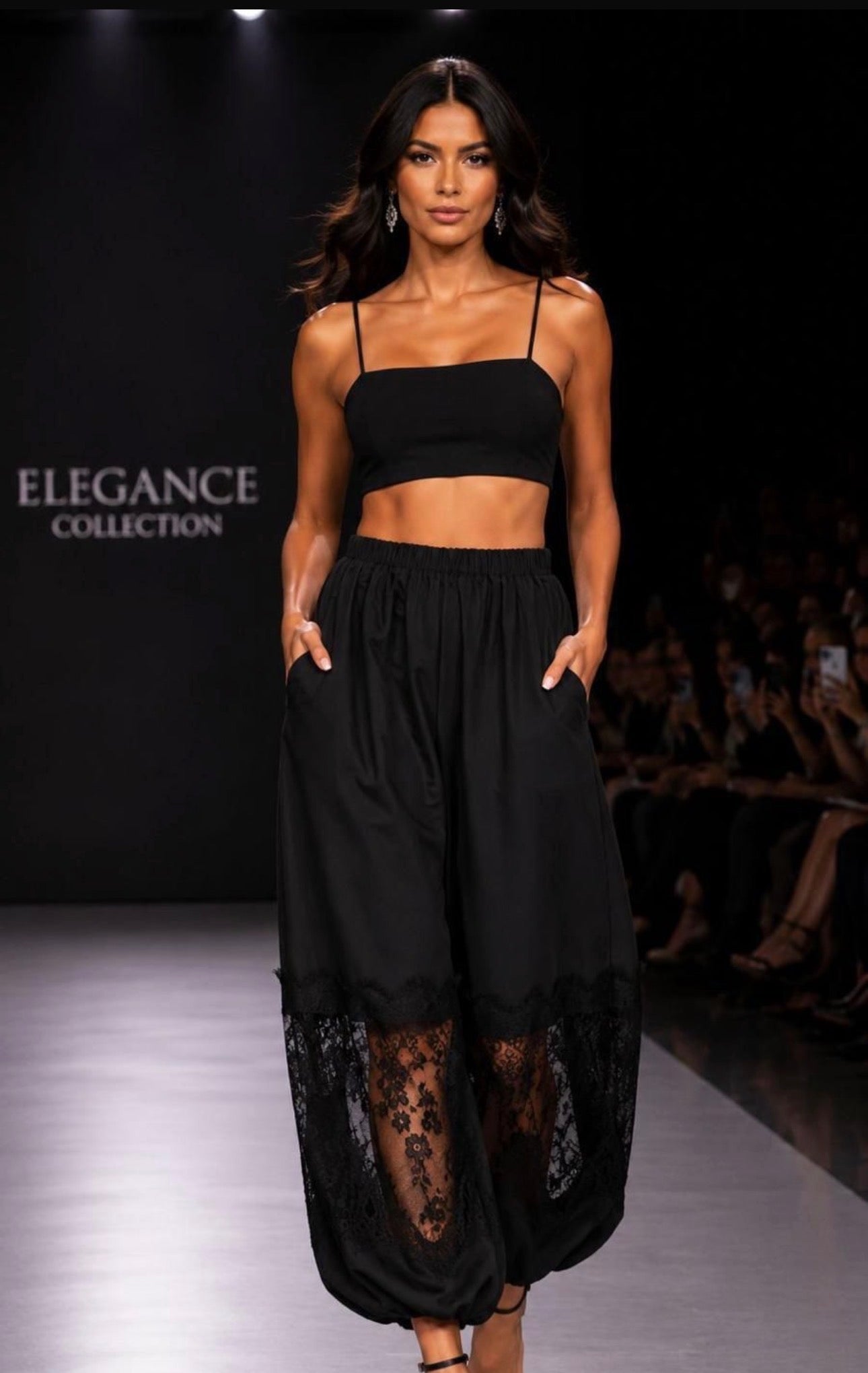 PANTALÓN GLOBO CINTURA ELÁSTICA NEGRO