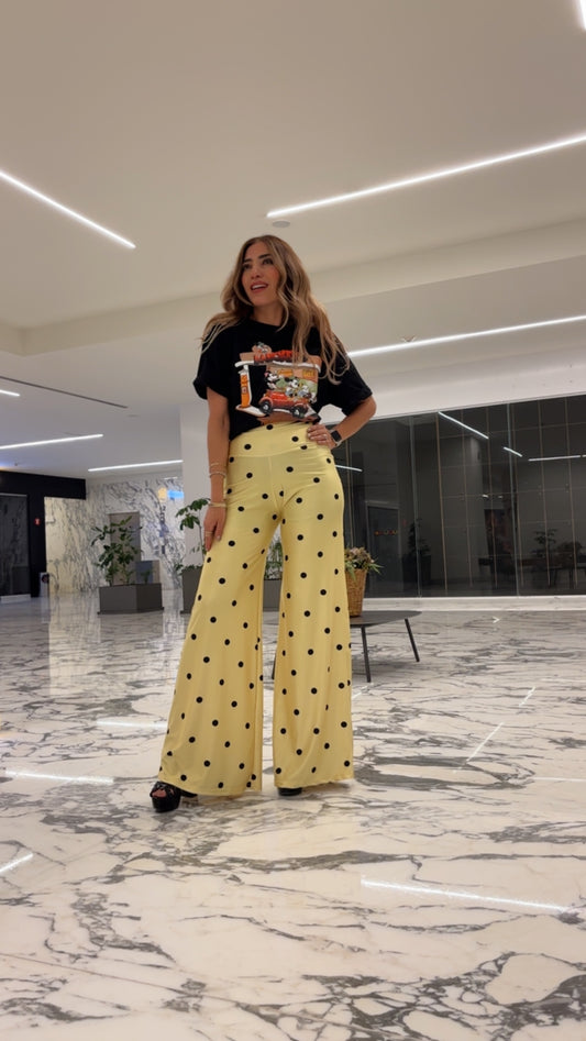 PANTALÓN PALAZZO AMARILLO LUNARES