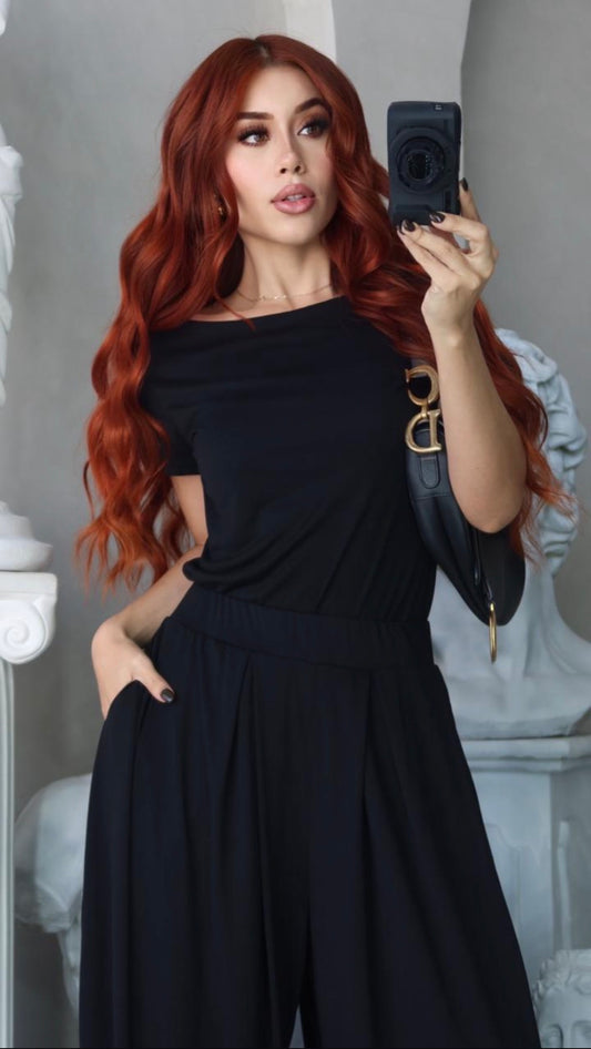 SET BLUSA Y PANTALÓN FLUIDO NEGRO