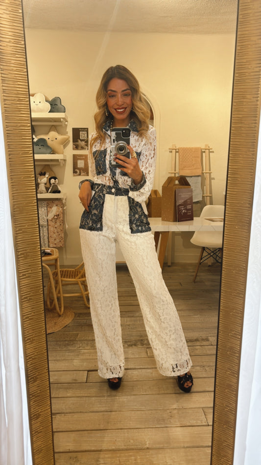 SET ENCAJE Y DENIM BLANCO