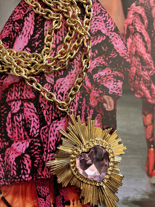 COLLAR MULTI CADENAS CORAZÓN ROSA