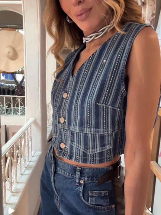 CHALECO DENIM BRILLOS