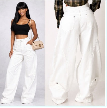 JEANS GLOBO CINTURA ASIMÉTRICA BLANCO