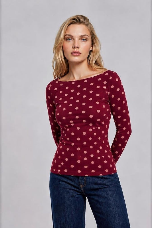 BLUSA ALGODÓN LUNARES VINO