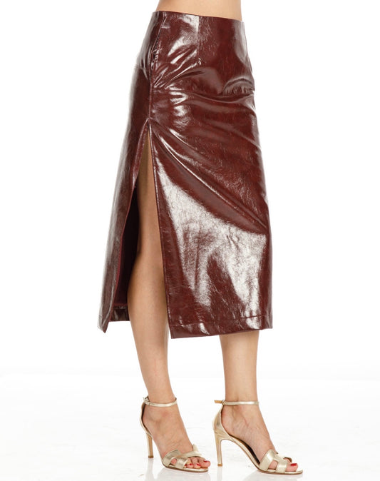 FALDA ABERTURA EFECTO PIEL BURGUNDY