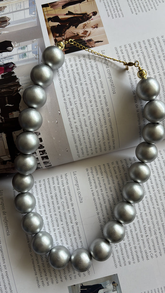 COLLAR BOLAS CHUNKY PLATEADO