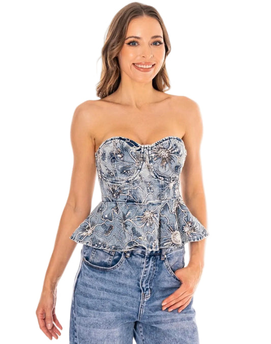 CORSET DENIM LENTEJUELAS
