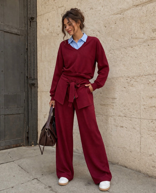 SET HODDIE CON CAMISA Y PANTALÓN VINO