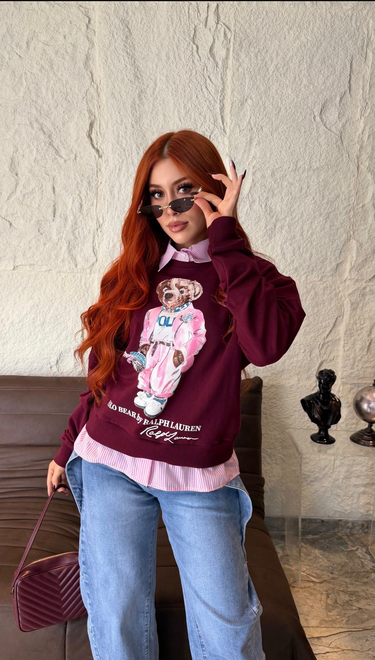 HODDIE POLO CON CUELLO BURGUNDY
