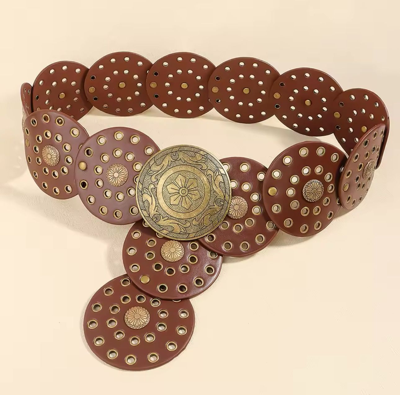 CINTURÓN BOHO CIRCULOS CAMEL