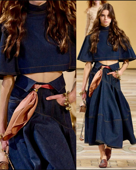 SET FALDA MIDI Y CAPA DENIM