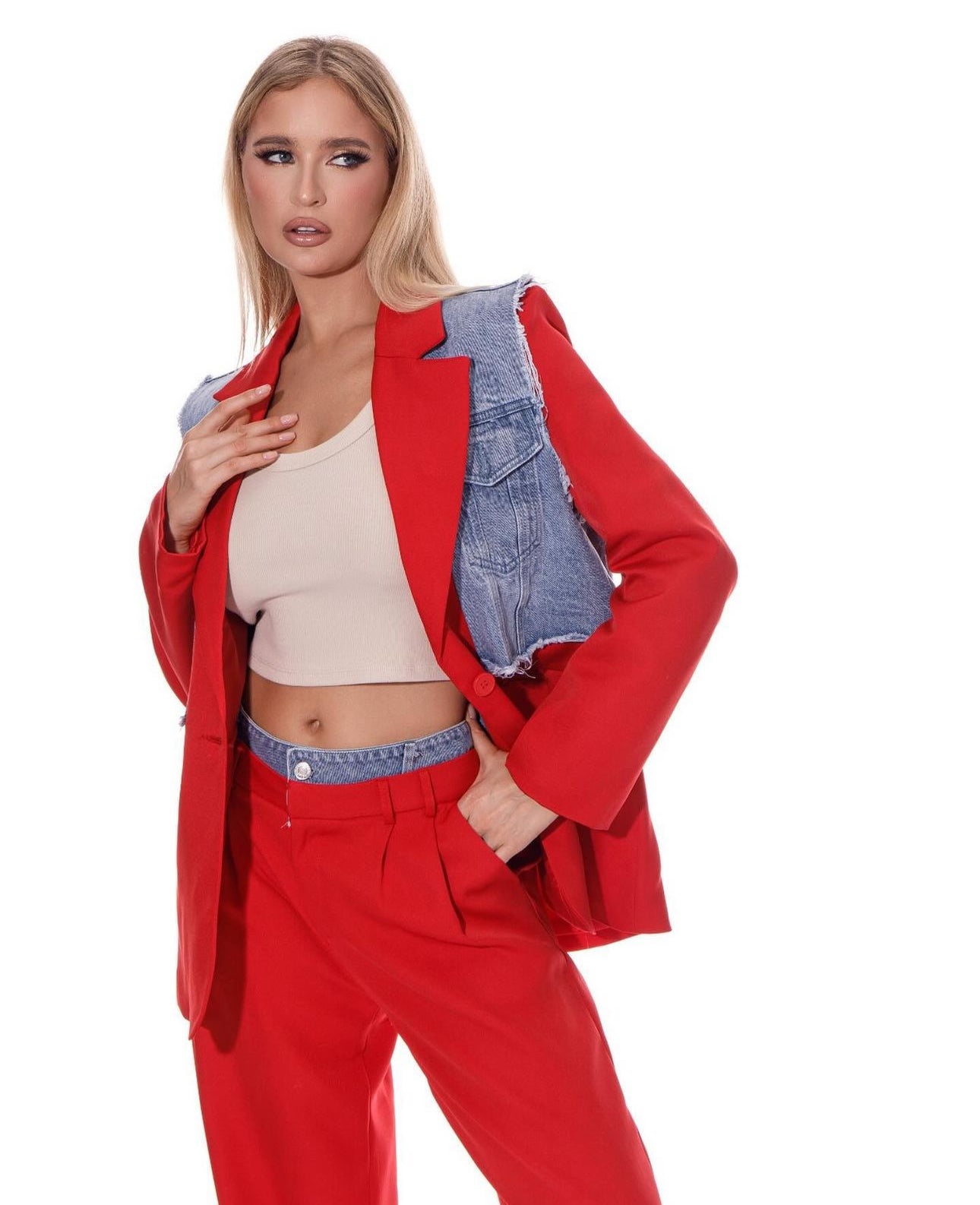 BLAZER CON DENIM ROJO