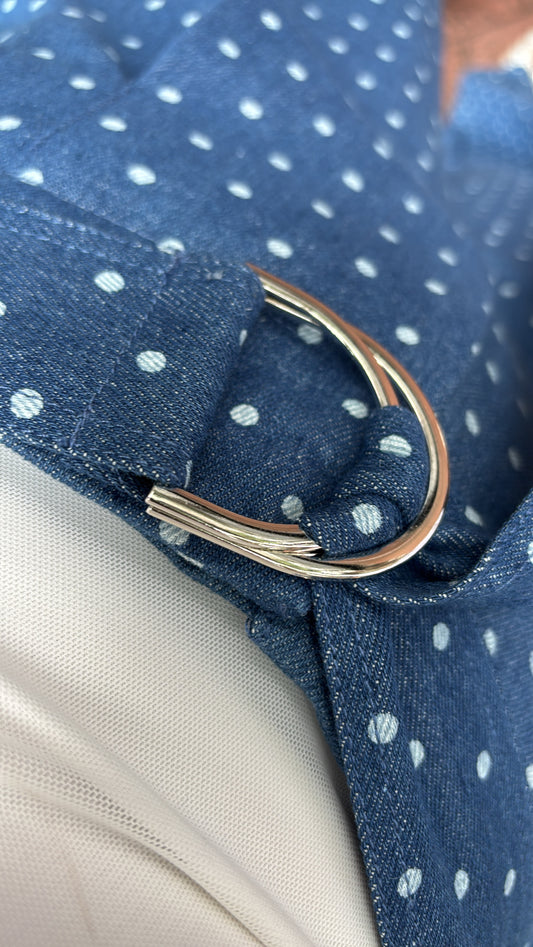 PANTALÓN VESTIR LUNARES AZUL