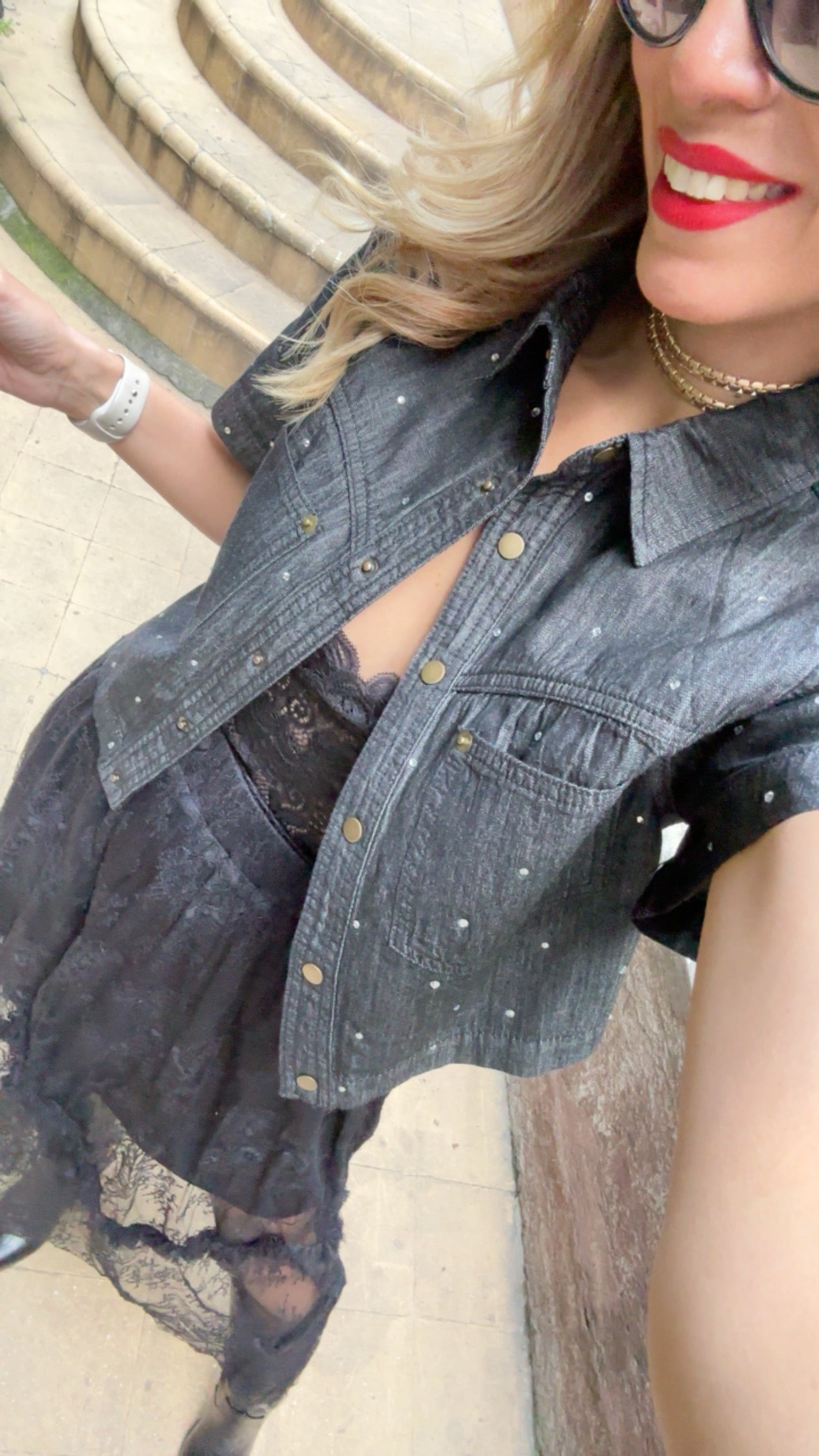 CAMISA DARK DENIM BRILLOS