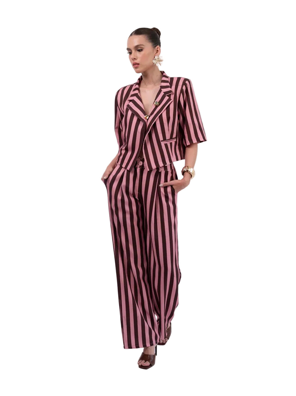 CONJUNTO SACO Y PANTALÓN FLUIDO RAYAS