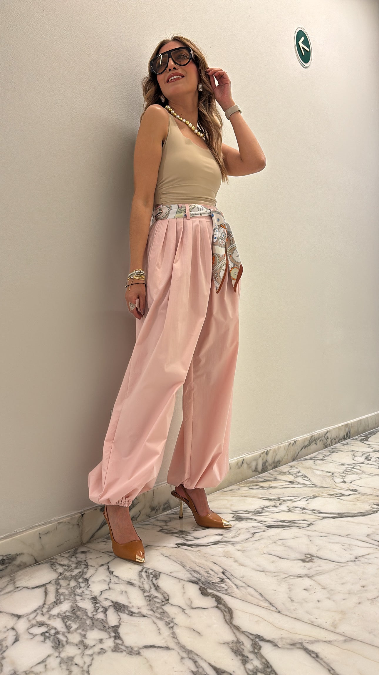 PANTALÓN GLOBO ROSA CORBATA