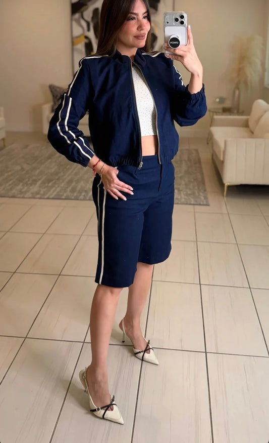 SET BOMBER JACKET Y BERMUDAS TIPO MEZCLILLA