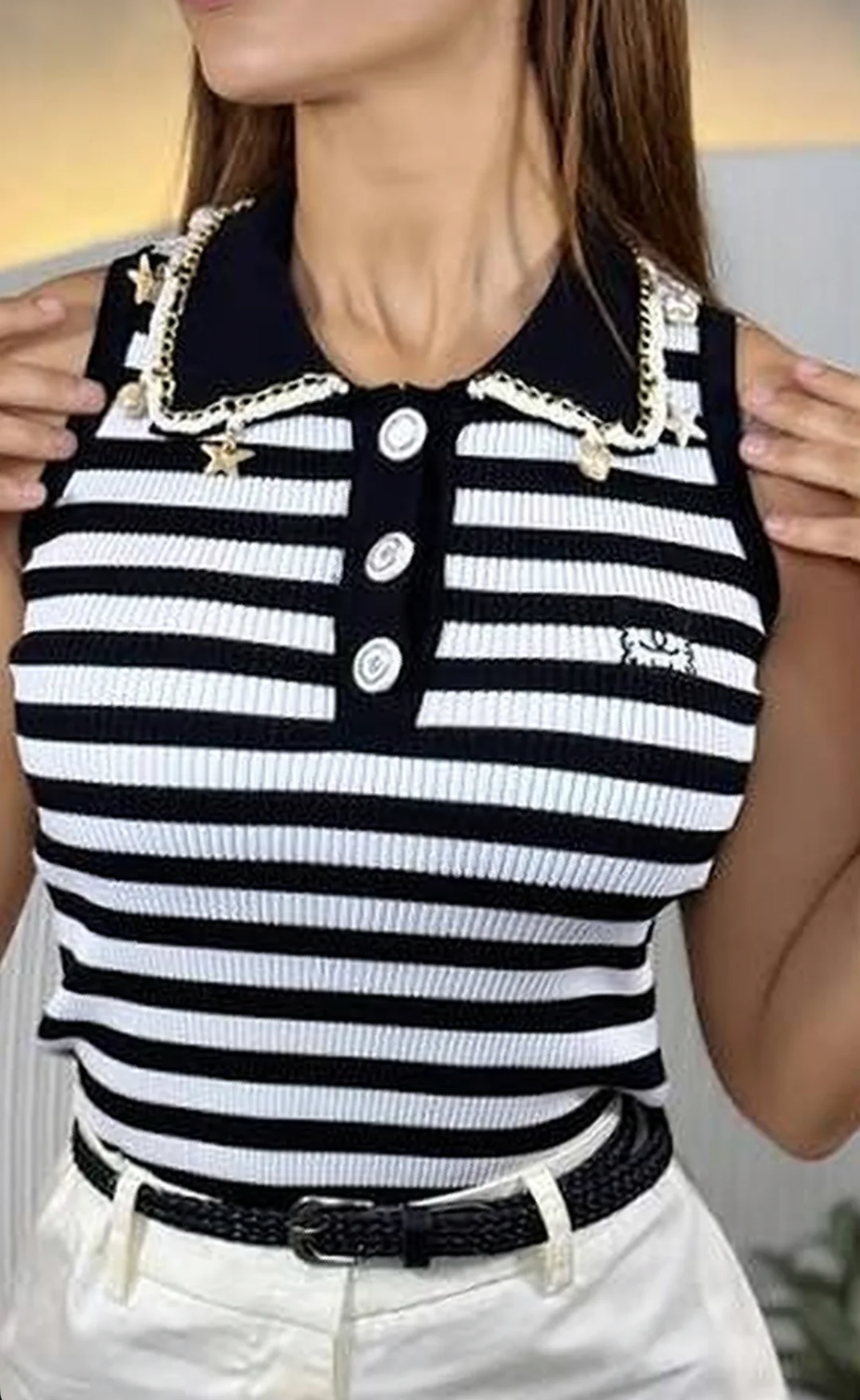 BLUSA CUELLO PUNTO ACANALADO RAYAS