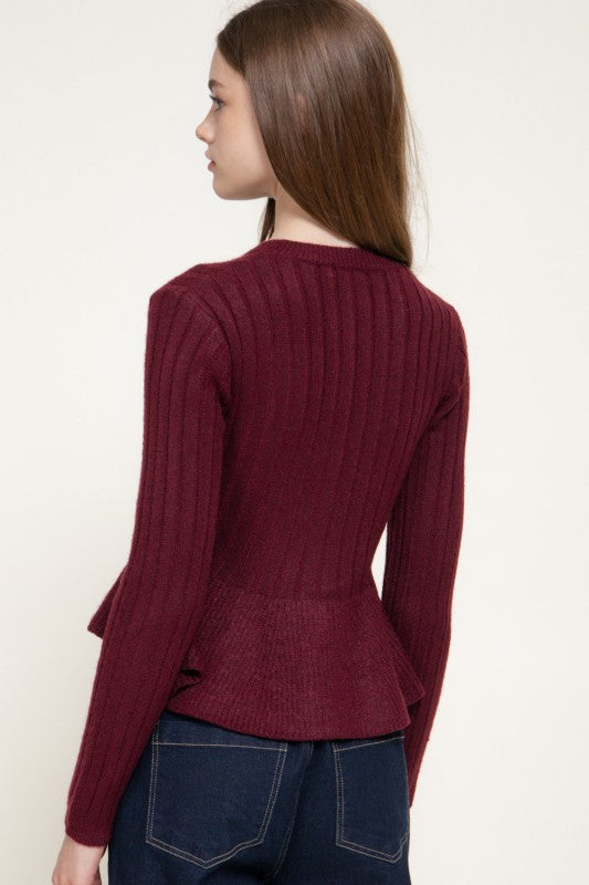 SUÉTER PEPLUM VINO