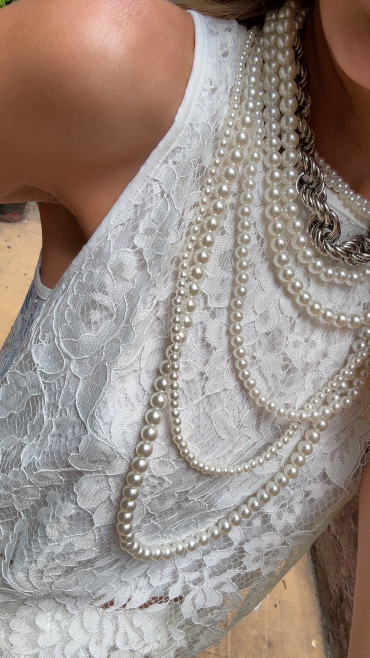 SET PANTALÓN Y TOP ENCAJE BLANCO