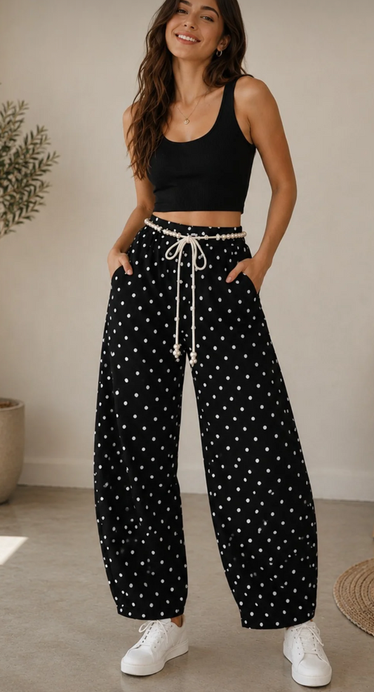 JEANS BARREL POLKA DOTS NEGRO JARETA PERLAS