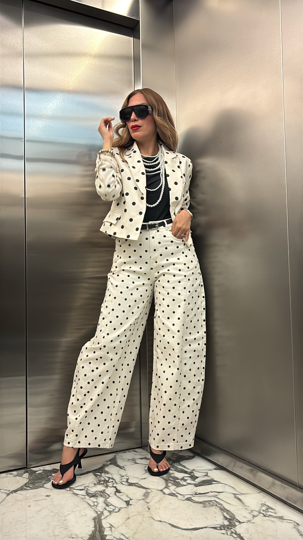 JEANS BARREL POLKA DOTS IVORY
