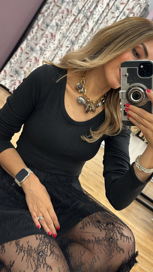 TOP MANGA LARGA CANALÉ NEGRO