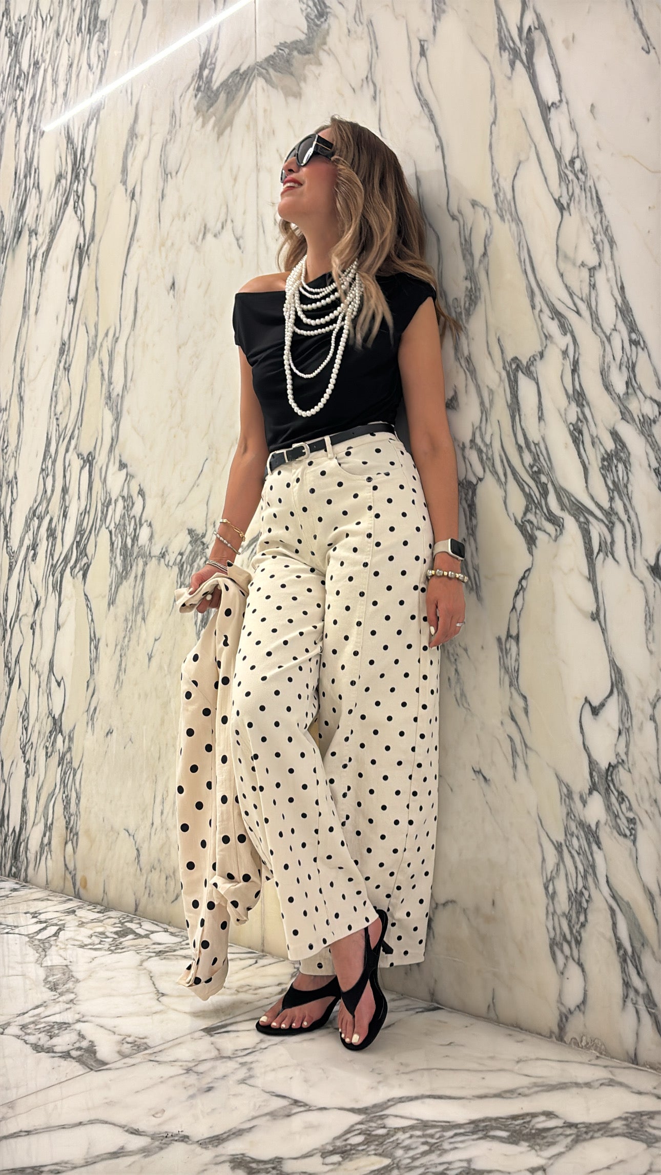 JEANS BARREL POLKA DOTS IVORY