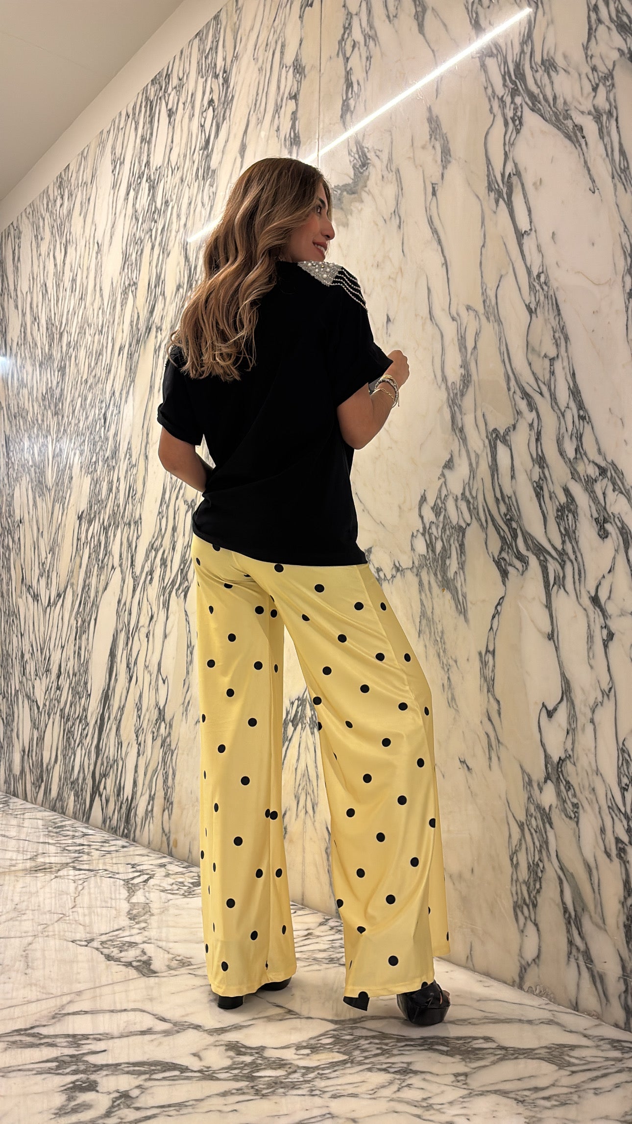 PANTALÓN PALAZZO AMARILLO LUNARES