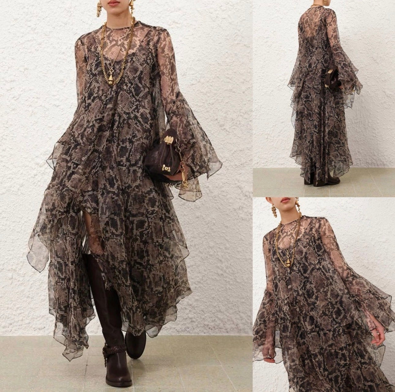 VESTIDO OLANES MÚLTIPLES SNAKE PRINT
