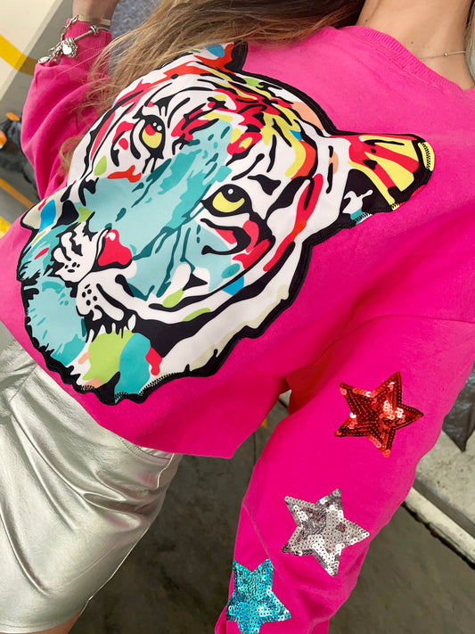 sudadera de tigre en color rosa 