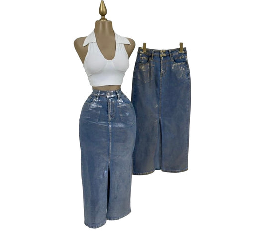 FALDA DENIM PLATA