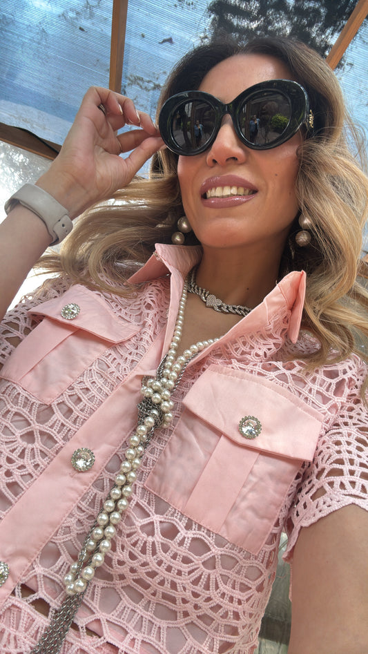 SET ENCAJE ROSA