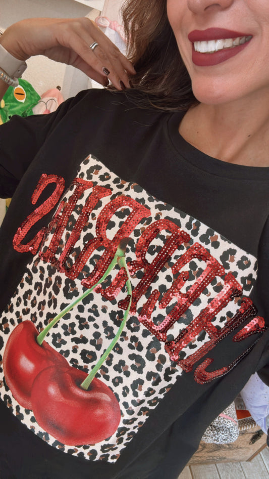 TSHIRT CHERRIES NEGRO