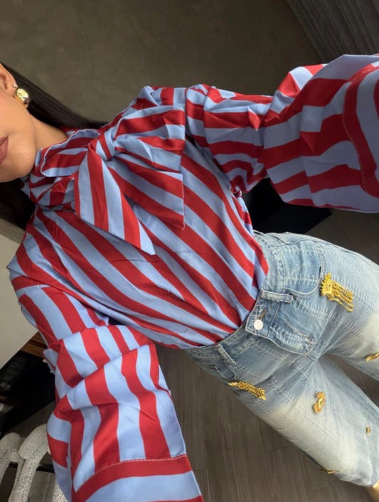BLUSA MOÑO RAYAS