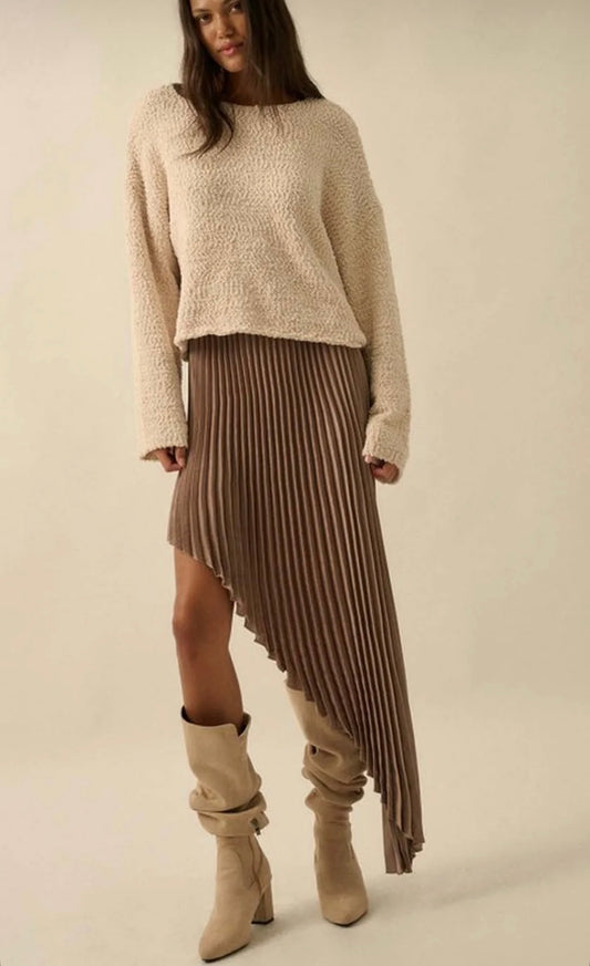 FALDA PLISADA ASIMÉTRICA BEIGE