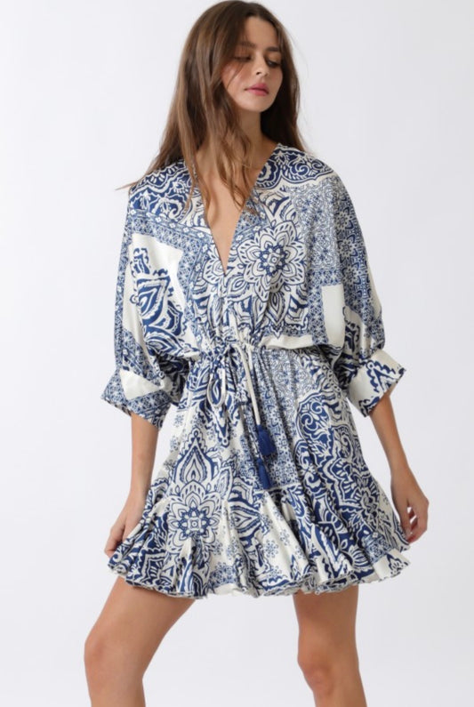 VESTIDO AZUL ESTAMPADO