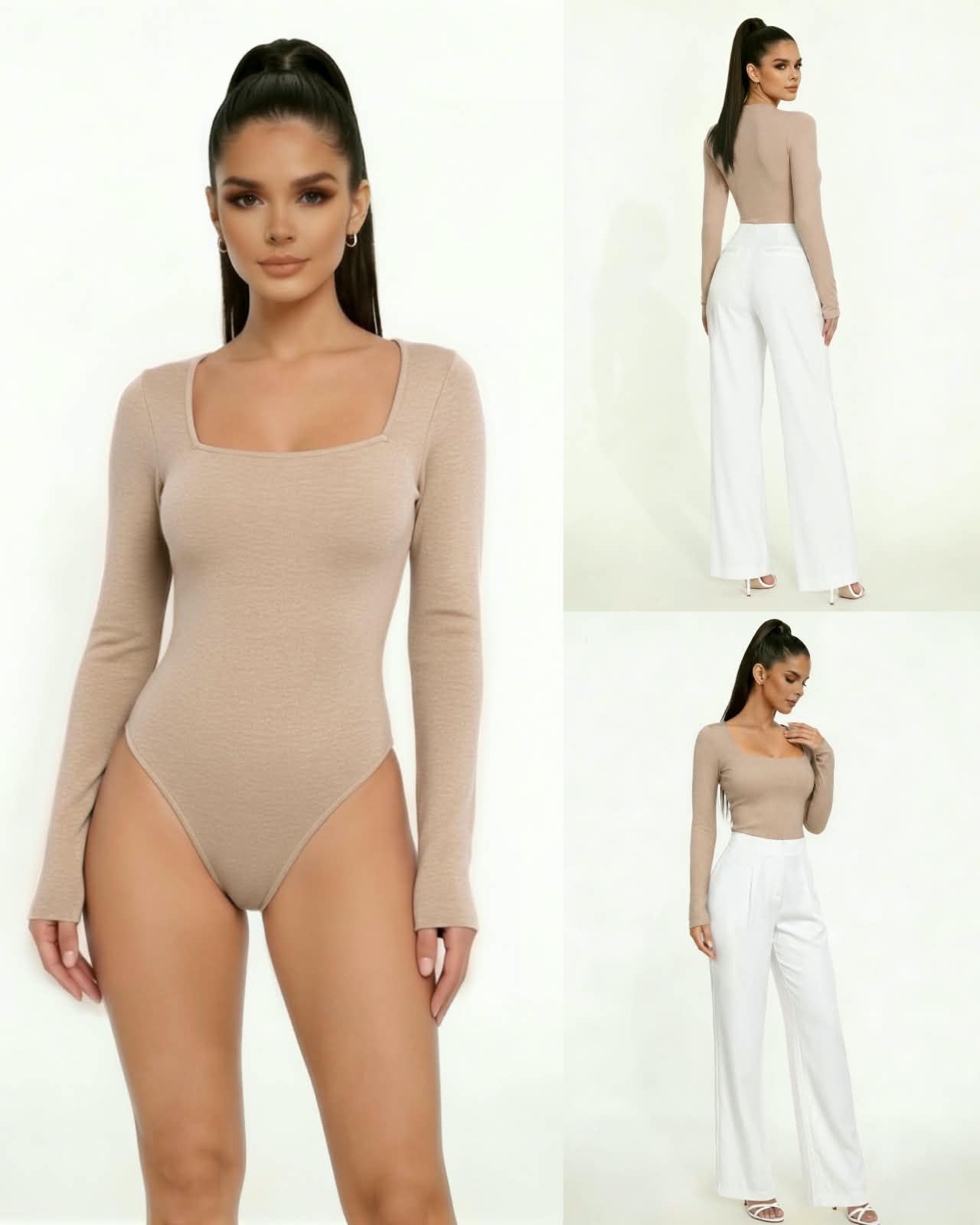 BODY MANGA LARGA BEIGE